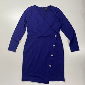 Ann Taylor Dress Midnight Regatta Blue Faux Wrap Button Asymmetrical Wedding 6
